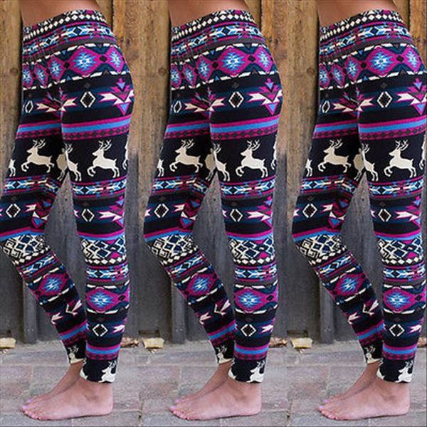 

2020 cozy women winter christmas reindeer snowflake striped knitted elastic printed leggings xmas fitness pants, Black