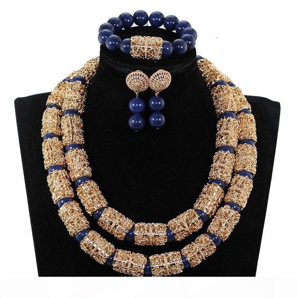 

splendid navy blue nigerian beaded women costume jewelry sets dubai gold chunky statement necklace set 2019 we240 cj191128, Silver
