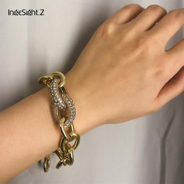 

ingesight.z punk curb cuban chunky thick bracelets bangles wrist chain charm luxury crystal lasso bracelet for women men jewelry, Golden;silver