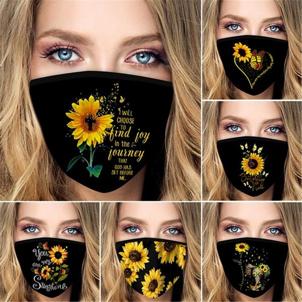 

summer breathable sunflower butterfly printing mask dustproof and windproof cotton half face black mask