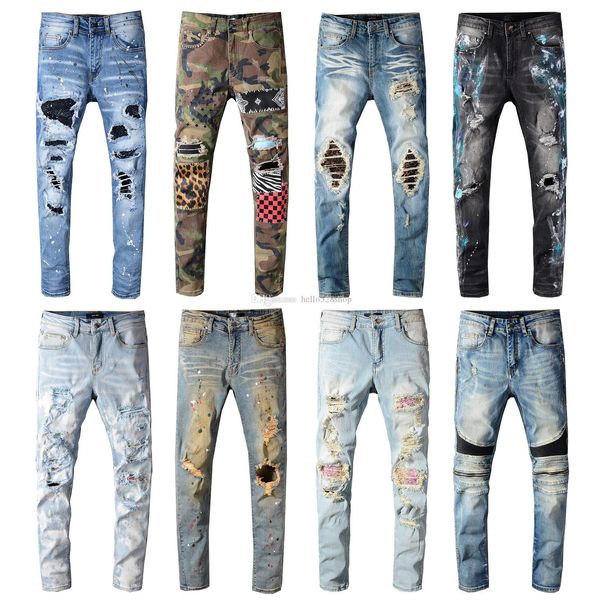 

vintage features mens jeans pants streetwear motorcycle style locomotive zipper biker pants classic slim for men, Blue