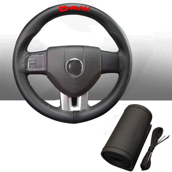 

15 inch 100% cowhide braid with needles thread genuine leather car steering wheel cover soft anti slip for isuzu dmax
