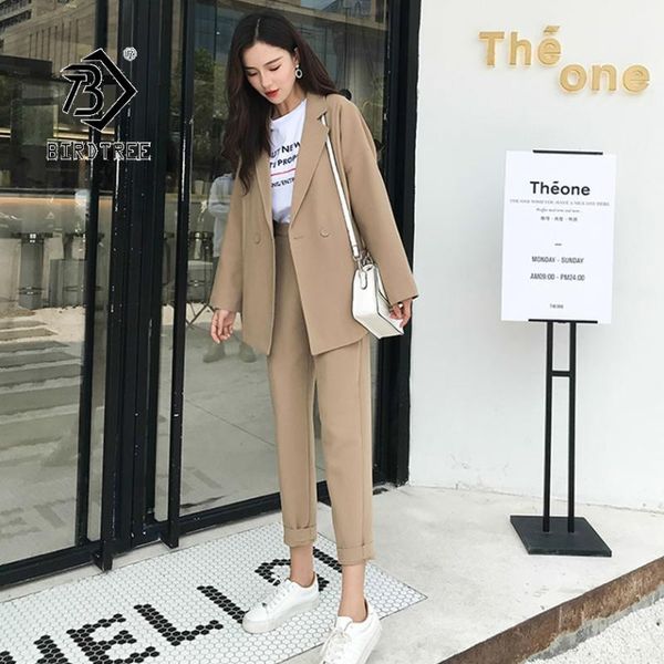 

2020 autumn new women's blazer pants suit office lady formal solid notched double-breasted pockets button design s96930d, White