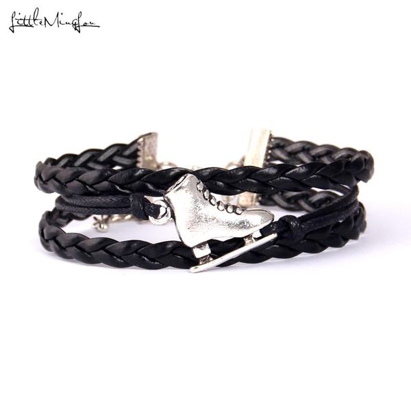 

little minglou skating bracelet hobby skating shoes charm men bracelets & bangles for women jewelry friends gift, Golden;silver