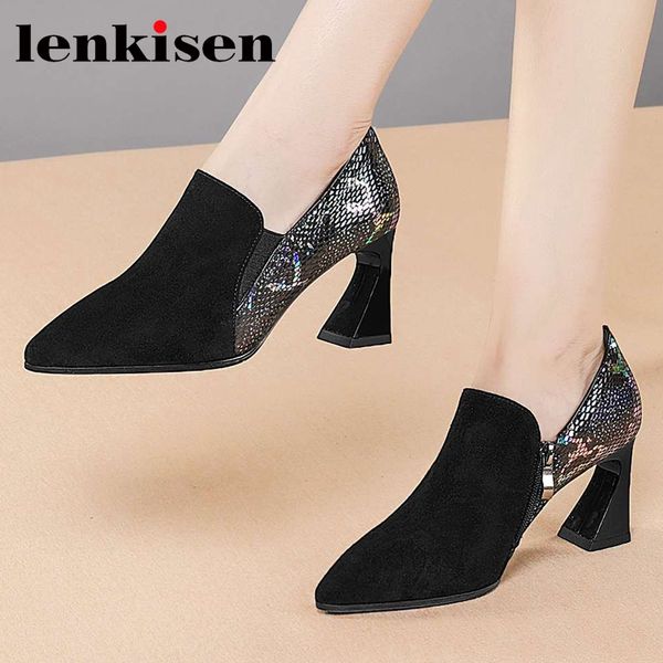 

lenkisen 2020 autumn new sheep suede pointed toe high heels brand shoes mature young lady streetwear fashion women pumps l0f6, Black