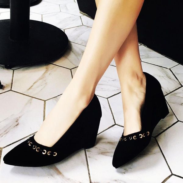 

lapolaka 2020 big sizes 42 wedges high heels pumps female slip on elegant brand designers pumps office ladies women shoes, Black
