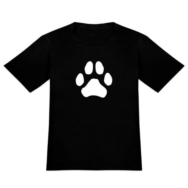 

paw print dog cat white on black men's novelty t-shirt casual tee shirt
