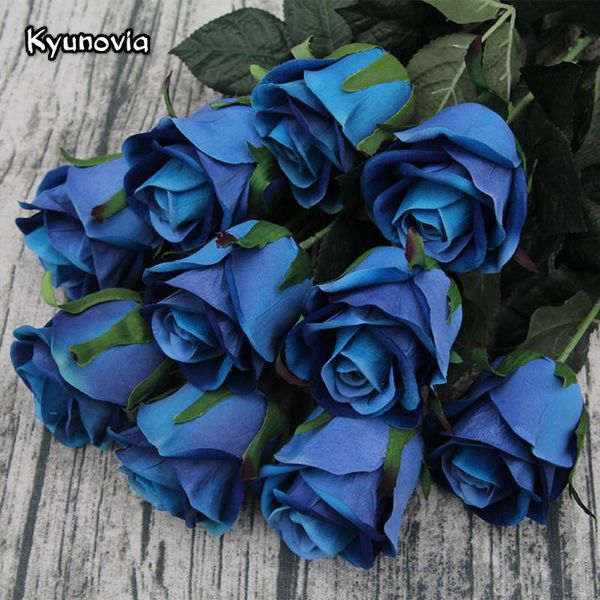 

kyunovia 5pcs/lot 72cm single rose stem artificial silk flowers leaves blue rose wedding party home decorative ky42