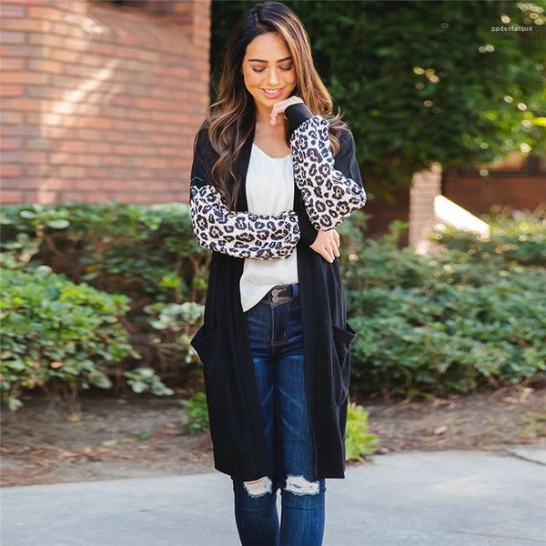 

снимите верхнюю одежду с карманой дизайнер осень зима leopard лоскутных пальто v-образный вырез trench coat womens open стежком, Tan;black