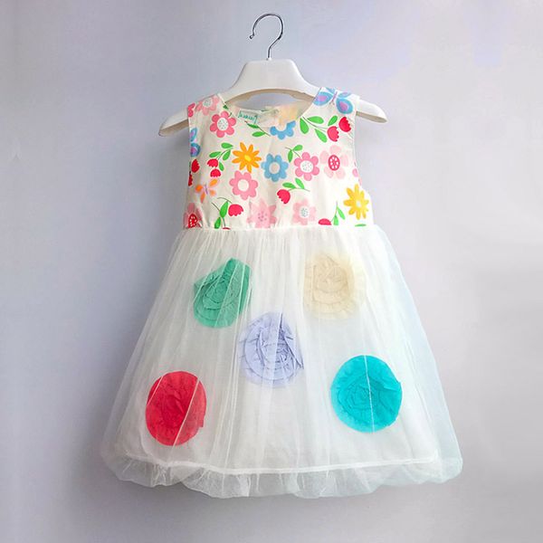 

girls dresses cotton printed floral princess dress 2020 girl lace three-dimensional flower mesh dress 2-5 years, Red;yellow