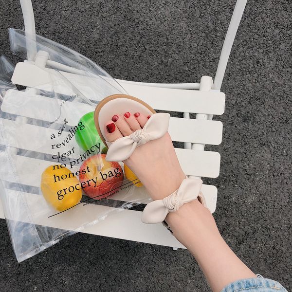 

fashion woman sandals 2020 summer shoes cool beach big bow flat sandals brand jelly shoes sandals girls flip flops, Black