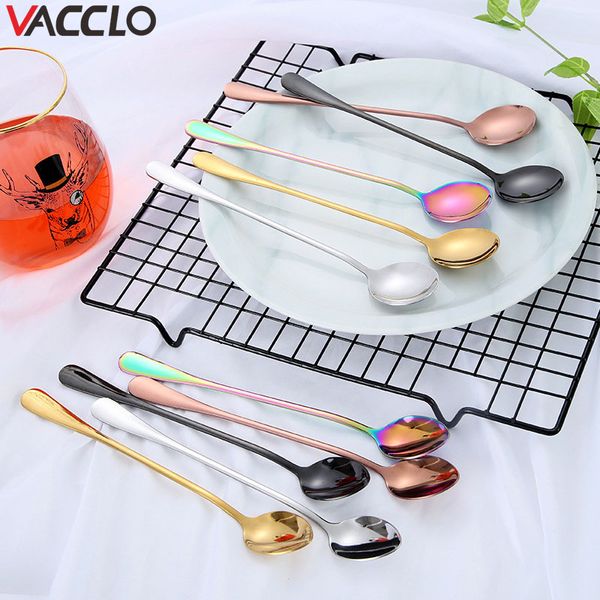 

vacclo creative stainless steel ice scoop coffee stir spoon rose gold dessert spoon with long handle kitchen accessories