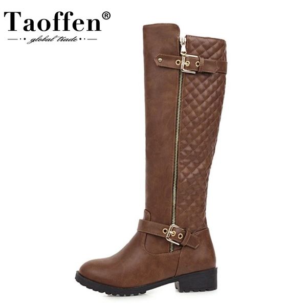 

boots taoffen 2021 arrival women knee fashion zipper buckle thick heel winter shoes woman long boot footwear size 33-43, Black
