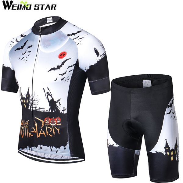 

weimostar pumpkin women men's cycling jersey set short sleeve biking shirts cycling shorts padded halloween party style b, Black;blue