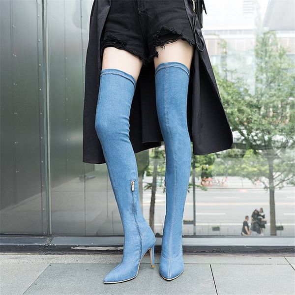 

korean fashion version boots over-knee side chain boots women's thick bottom over knee elastic high, Black