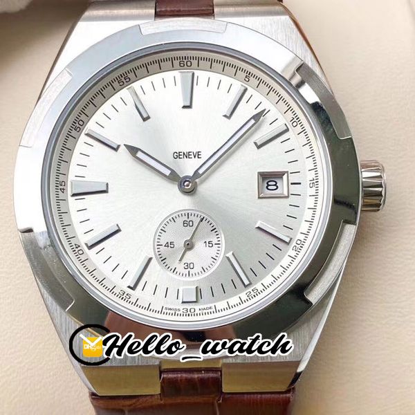 

luxury new overseas date 4500v/110a white dial automatic mens watch 6 o'clock second hand steel case brown leather gents watches hello, Slivery;brown