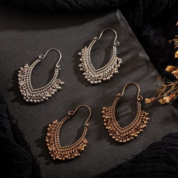 

bohemia hollow moon tassel women's earrings vintage bell drop earrings for women ethnic golden silver plated dangle earring