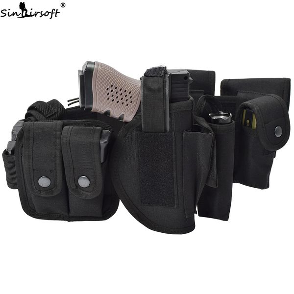 

sinairsoft tactical multifunctional guard belt kit suit girdle waistband with 10 mag pouch holster security police guard utility kit nylon, Black;green