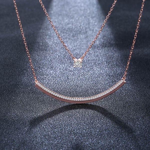 

sa silverage long bar pendants necklace with round rhinestone gold-color/silver 925 sterling silver two layer chain necklaces
