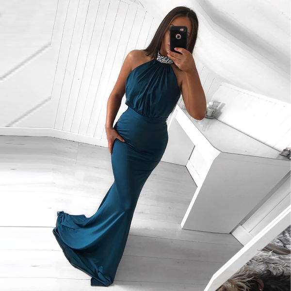 

new customize evening dresses mermaid halter neck beaded islamic dubai saudi arabic long elegant evening gown, Black;red
