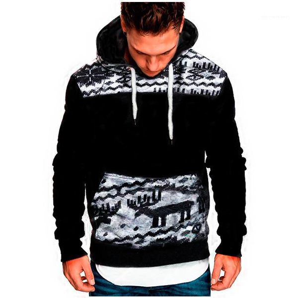 

hoodies autumn new men's fashion christmas deer hooded long-sleeved slim sweater fashion pullovers 2018 mens designer, Black