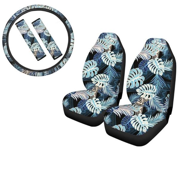 

purple monstera tribal hawaiian printed universal car front seat covers stylish steering wheel cover car seat belt covers 5pcs