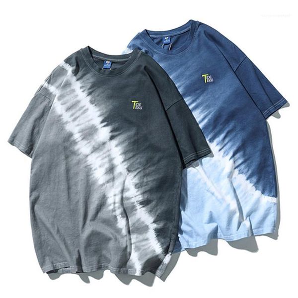 

tees fashion panelled color loose tees casual pullover short sleeve t-shirts men clothing men designer tie-dye print, White;black