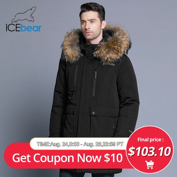 

icebear 2019 new winter men's down jacket detachable hat male's jackets thick warm fur collar clothing mwy18963d, Black;white