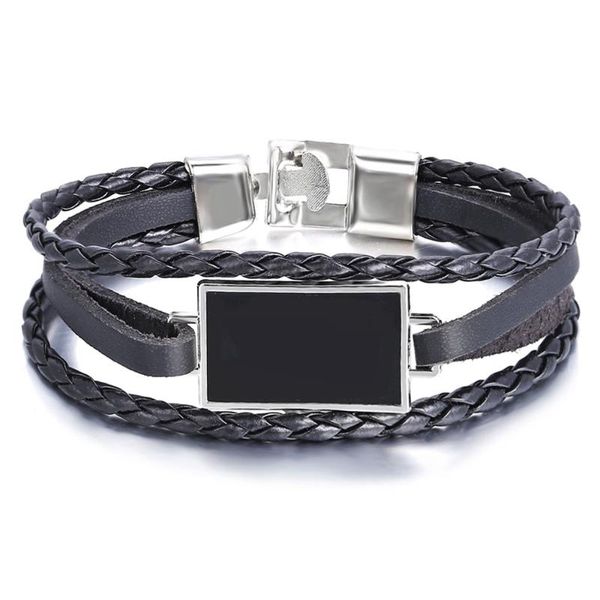 

yopunk men jewelry black braided leather bracelet bangles stainless steel buckle clasp fashion geometric