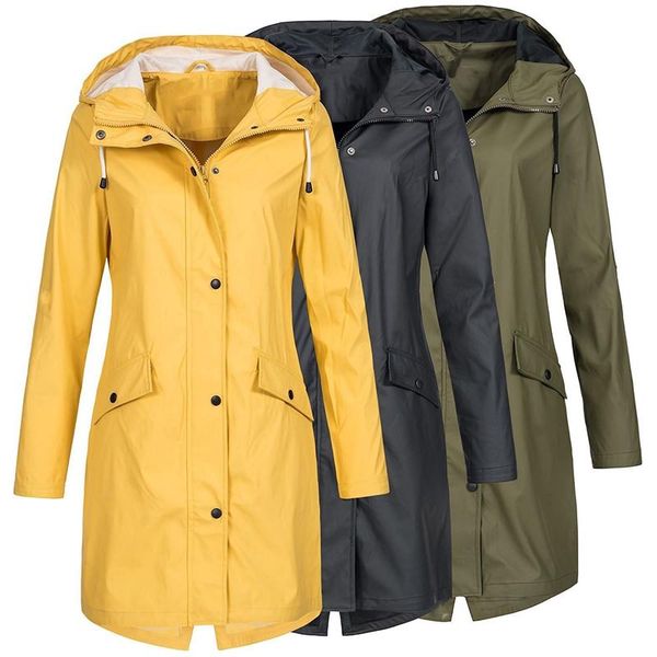 

coat women fashion long sleeve hooded raincoat windbreaker hiking ladies casual solid color outdoor waterproof trench, Black