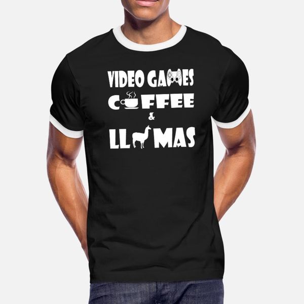 

videogames coffee and llamas t shirt men designs 100% cotton o-neck solid color interesting funny casual summer pattern shirt