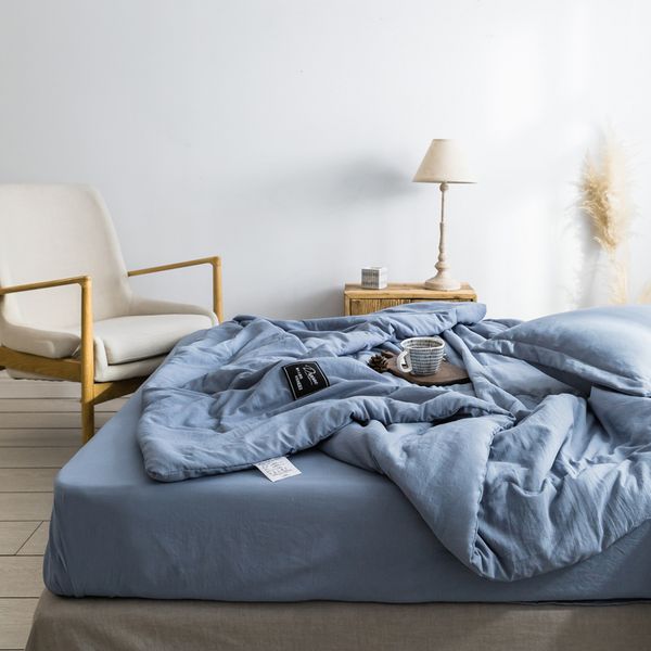 

comforters & sets 1/3/4pc summer comforter quilt air conditioning blanket blue white grey solid color patchword 150*200cm 200*230cm home bed