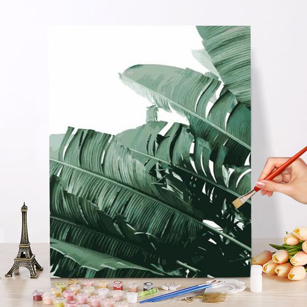 

40 * 50 см без рамки листья diy картина numbers kit современный дом wall art picture by numbers для дома декоров гостиная произведения