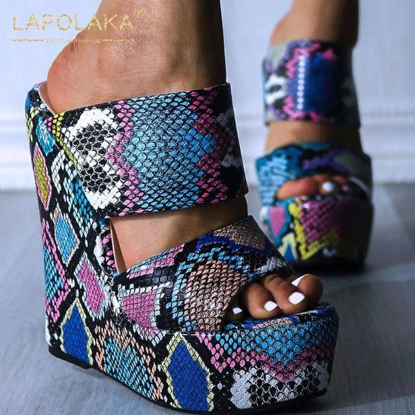 

lapolaka 2020 extreme wedge high heels shoes ladies pump platform mix colors summer sandal women slippers shoes, Black