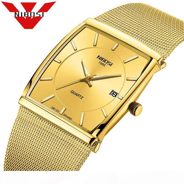 

nibosi watches gold watch men gold luxury classic business steel sport watch men waterproof brand mens watches top, Slivery;brown