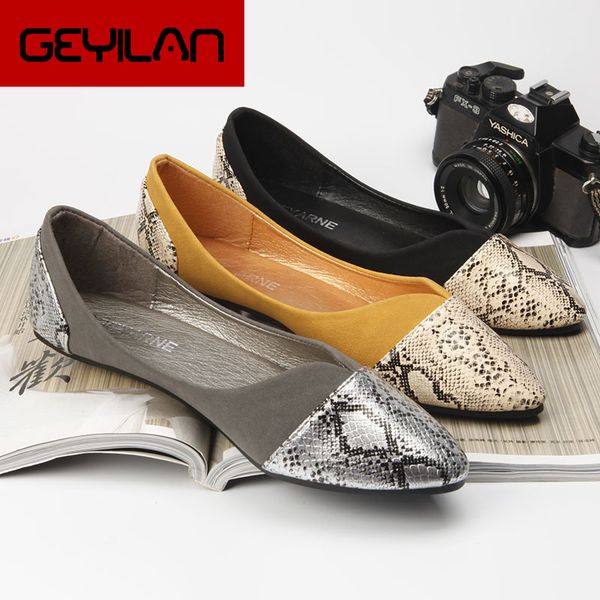 

leather shoes women flat heel casual shoes spring nice quality soft pu leather pointed toe elegant snakeskin large size, Black