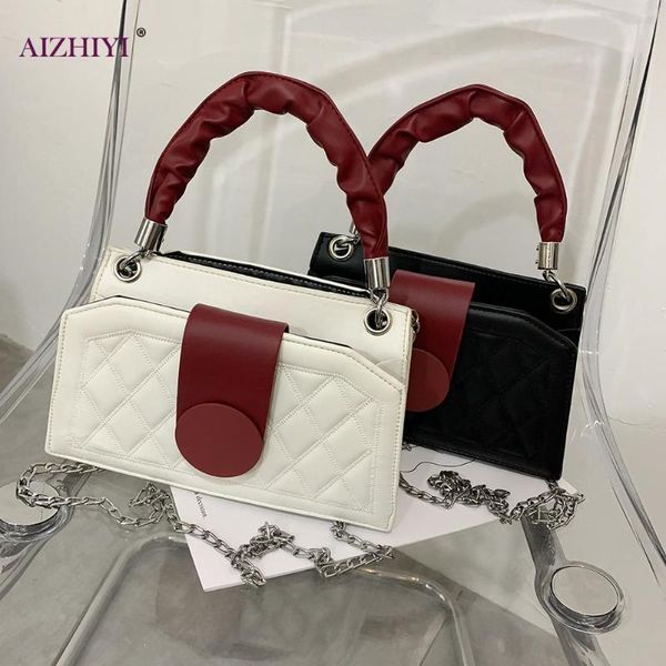 

casual lattice crossbody handbag pleated handle women pu chain shoulder bag