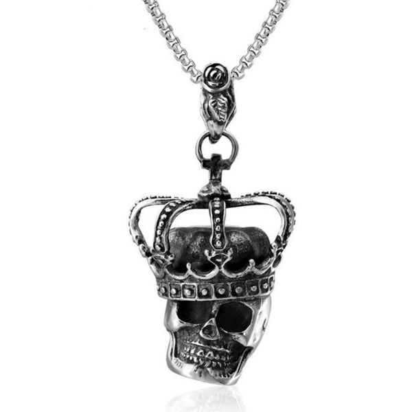 

stainless steel vintage punk rock skull necklaces jewelry halloween gift for him, Silver