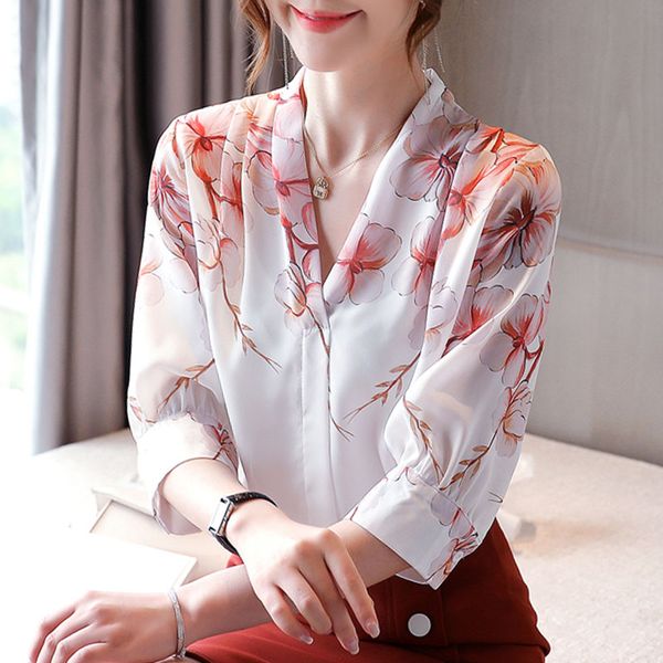 

blusas moda 2020 mujer chiffon shirts white office long sleeve spliced solid vintage korean blouses women's clothes 0671