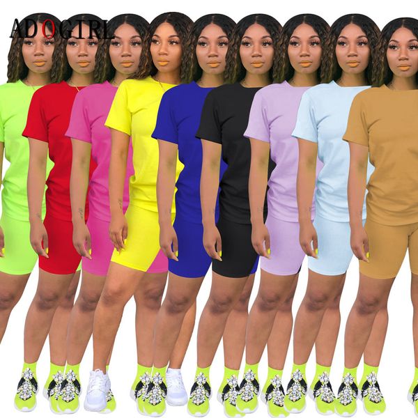 

casual solid two piece set summer женщины с коротким рукавом top и байкер шорты комплекты женский t-shirt 2 piece set plus размер розовый че, Gray