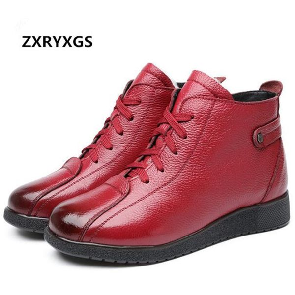 

loose comfort real leather shoes woman warm boots fur one wool boots women winter flat wedges winter shoes fashion, Black