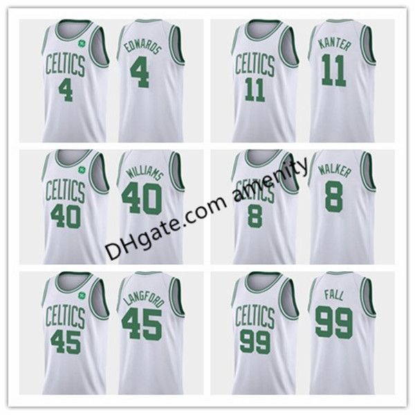 

celtics бостон 4 эдвардса 11 кэнтер 8 walker 51 waters мужчины джерси ассоциации белого баскетбол джерси карсен энес kemba тремона, Black