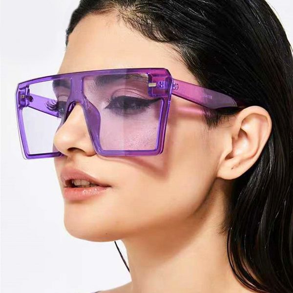 

2020 new oversized women sunglasses candy color square flat sun glasses rimless clear lens fashion sunglasses for female, White;black
