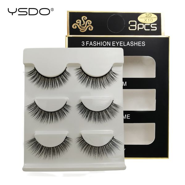 

false eyelashes ysdo 1 box hand made makeup mink strip lashes 3 pair 3d natural eyelash cilios x10