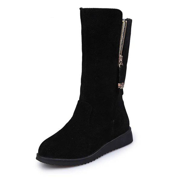 

new winter warm fur knee high boots women knight boots low heels side zipper female black large size 35-44 mid-calf botas