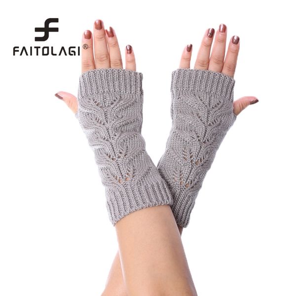 

five fingers gloves twist hollow women winter spring half finger mittens female knitting fingerless for girls, Blue;gray