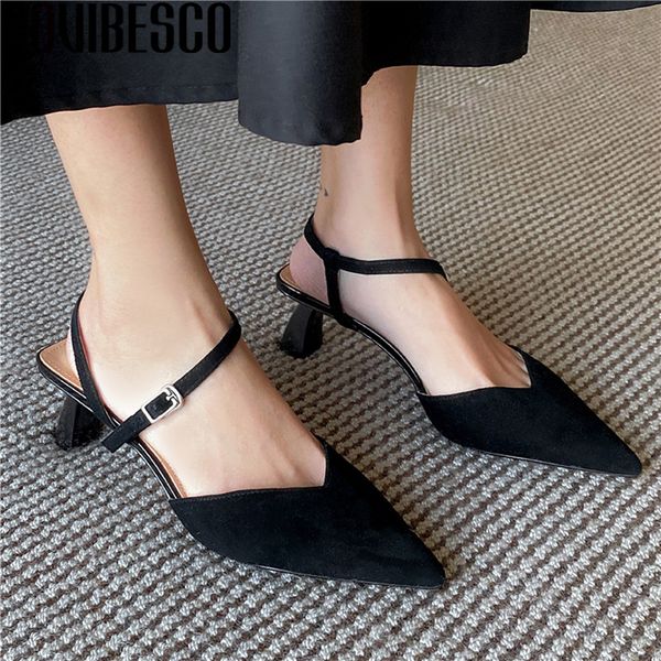 

sandals covibesco fashion elegant genuine leather pointed toe shoes for women heel high heels party prom woman, Black