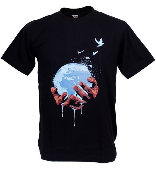 

print tees short sleeve o-neck save earth on your hand graphic banksy art nature water world life man t-shirt men summer style