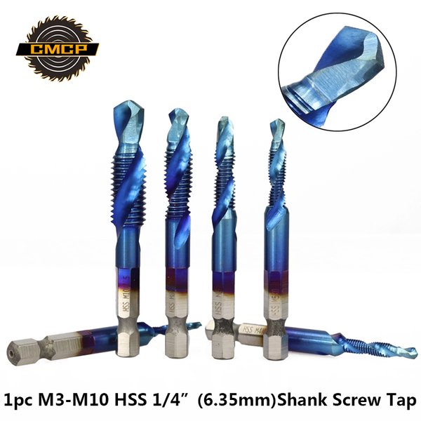 

1pc hss m3 m4 m5 m6 m8 m10 1/4" shank tap drill bit nano blue coated metric thread tap straight flute machine screw