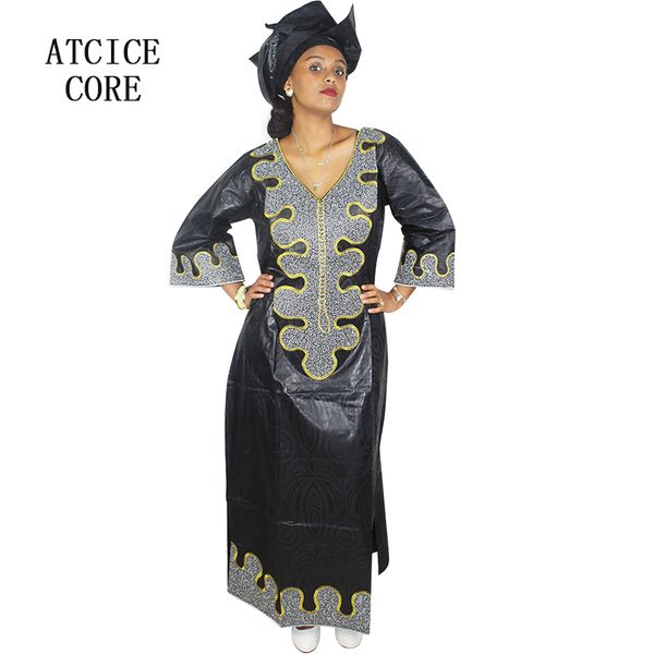 

african dresses for women african fabric bazin riche embroidery design dress long dress with headtie, Red